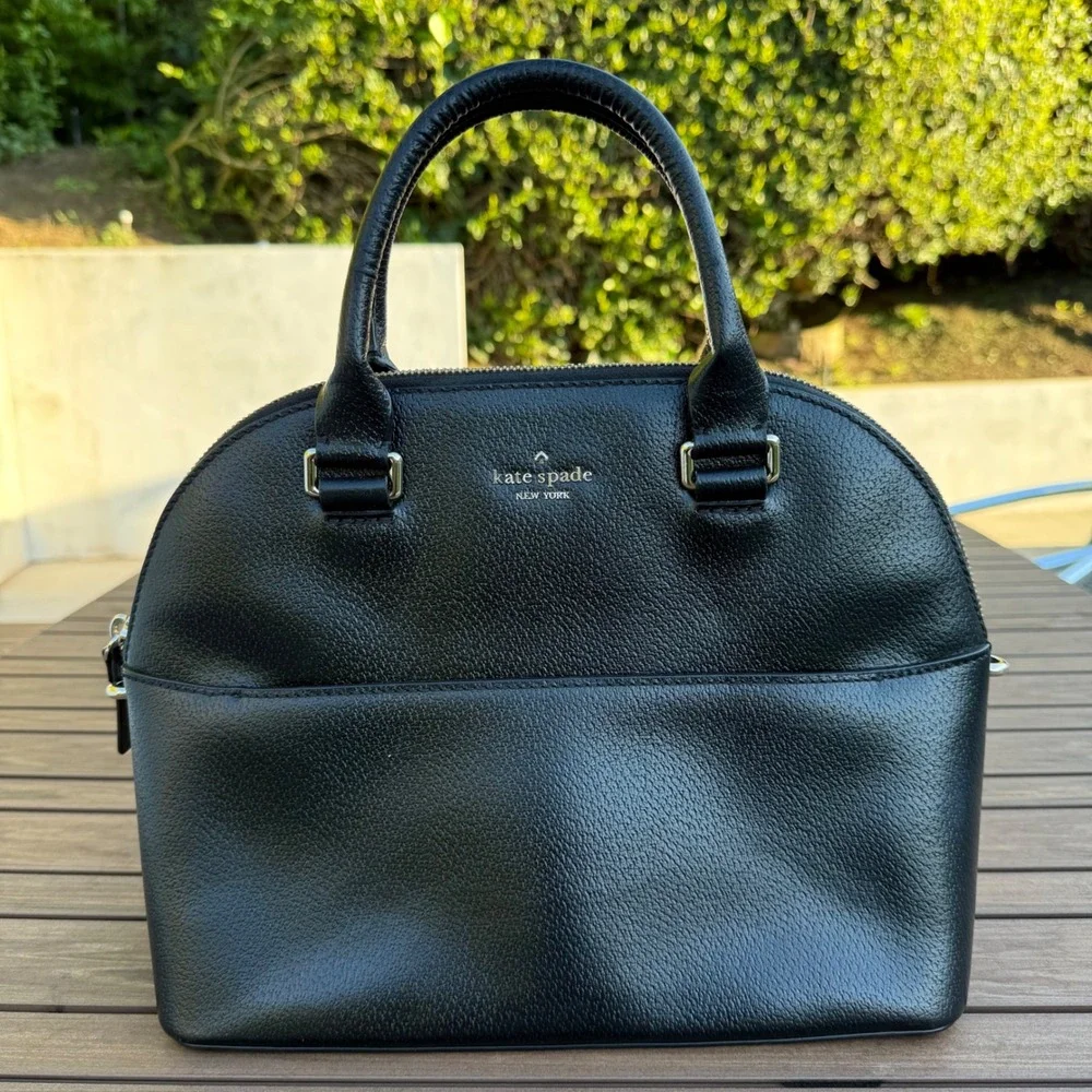 Kate Spade New York Black Leather Dome Satchel Shoulder‎ Bag WKRU6630
